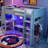 Wood Gaming Loft Bed with Desk, Multi-storage Shelves, LED and a Hanging Clothes Rack-1192254020