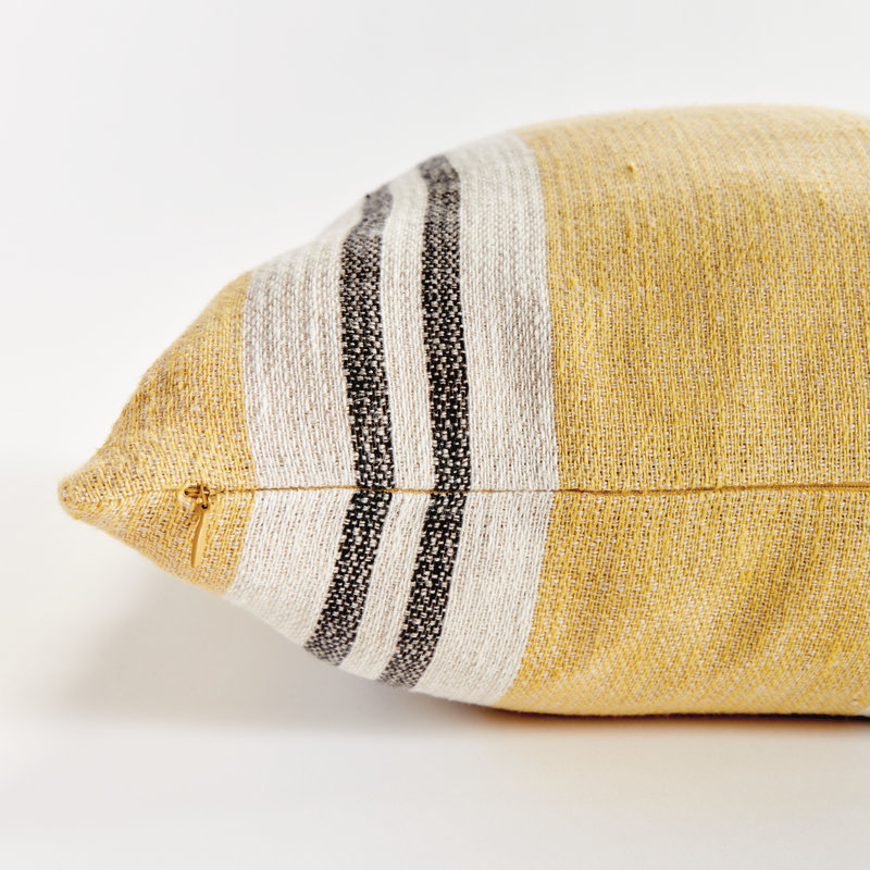 Finn Linen Throw Square Pillow Cover & Insert, Ochre/Charcoal Striped 1, Square 24" x 24"