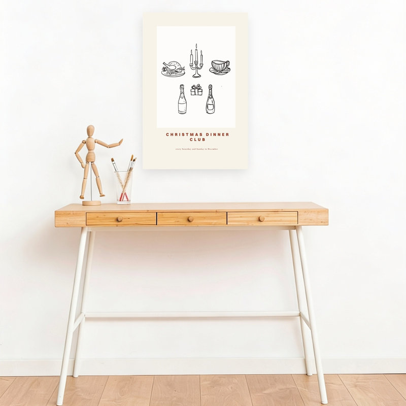 Christmasdinnerclub, impression d'art mural contemporain, 18" H x 12" W