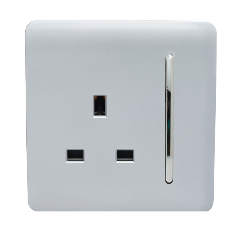 Trendi Switch 1 Gang 13 Amp Switched Plug Socket, Silver