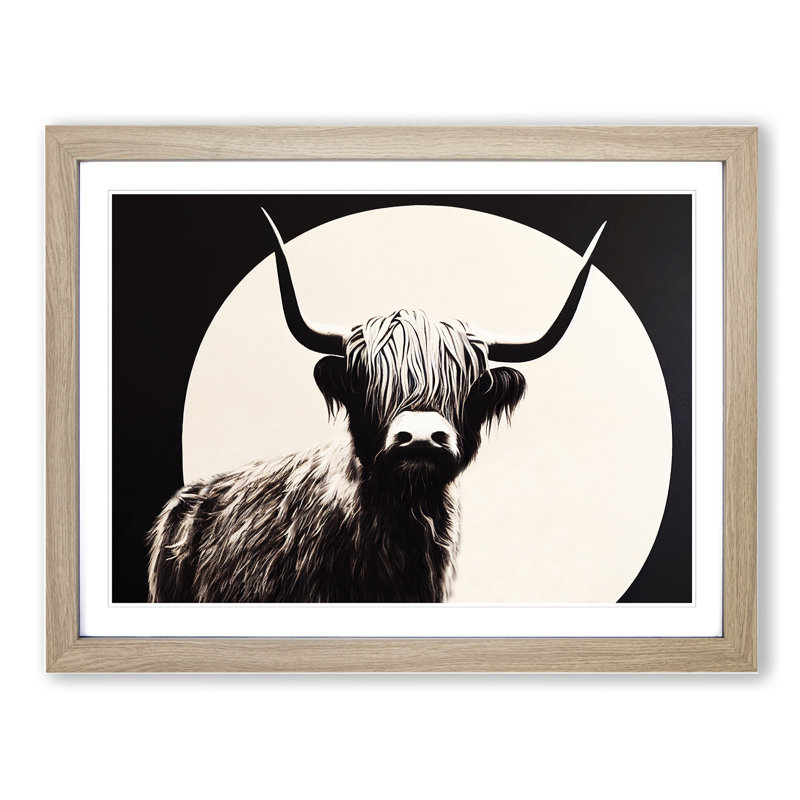 Iconic Highland Cow - Single Picture Frame Print, 46cm H x 64cm W x 2cm D, Oak