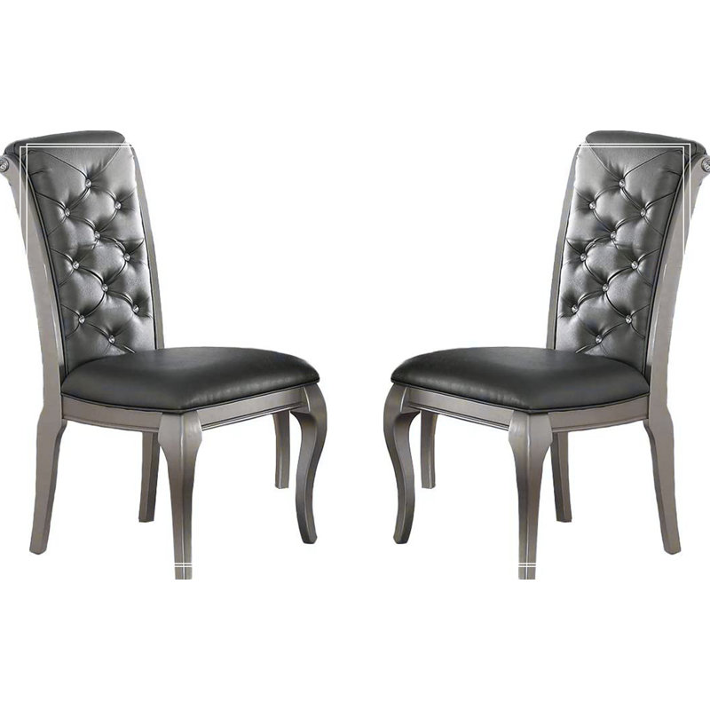Ensemble de 2 chaises d'appoint luxueuses en bois argenté / polyuréthane revêtu de similicuir gris