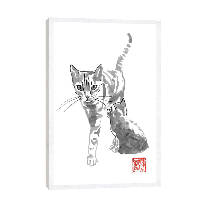 Cat and Mom 1 Piece Painting on Canvas, 66.04 cm H x 45.72 cm W, White Framed