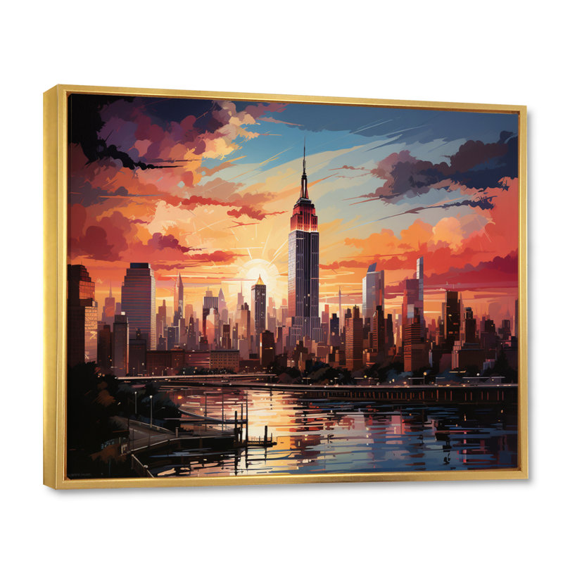 Pop New York V sur toile, Cadre flottant doré, H 24 po x l 32 po x P 1 po