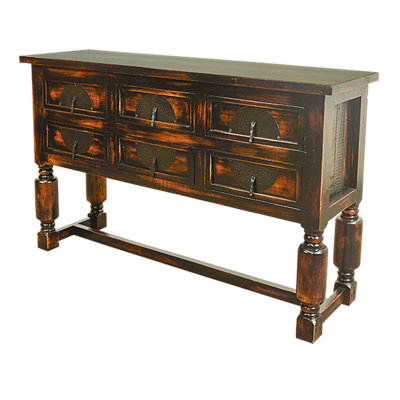 Six-Drawer Black Wash Buffet with Iron Inserts