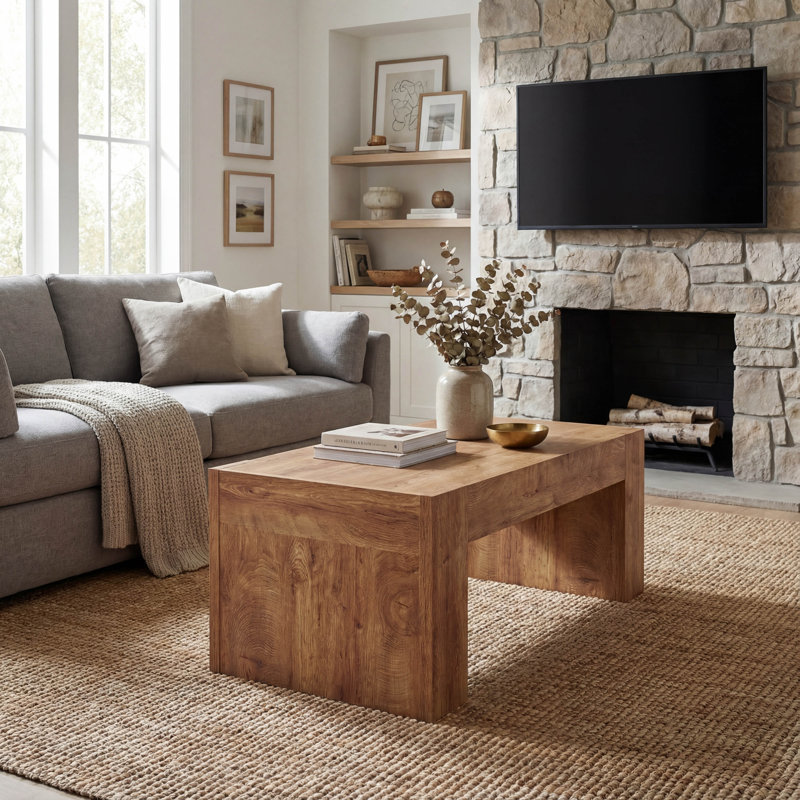 Table basse rectangulaire 48 po avec tiroir de rangement caché couleur bois naturel