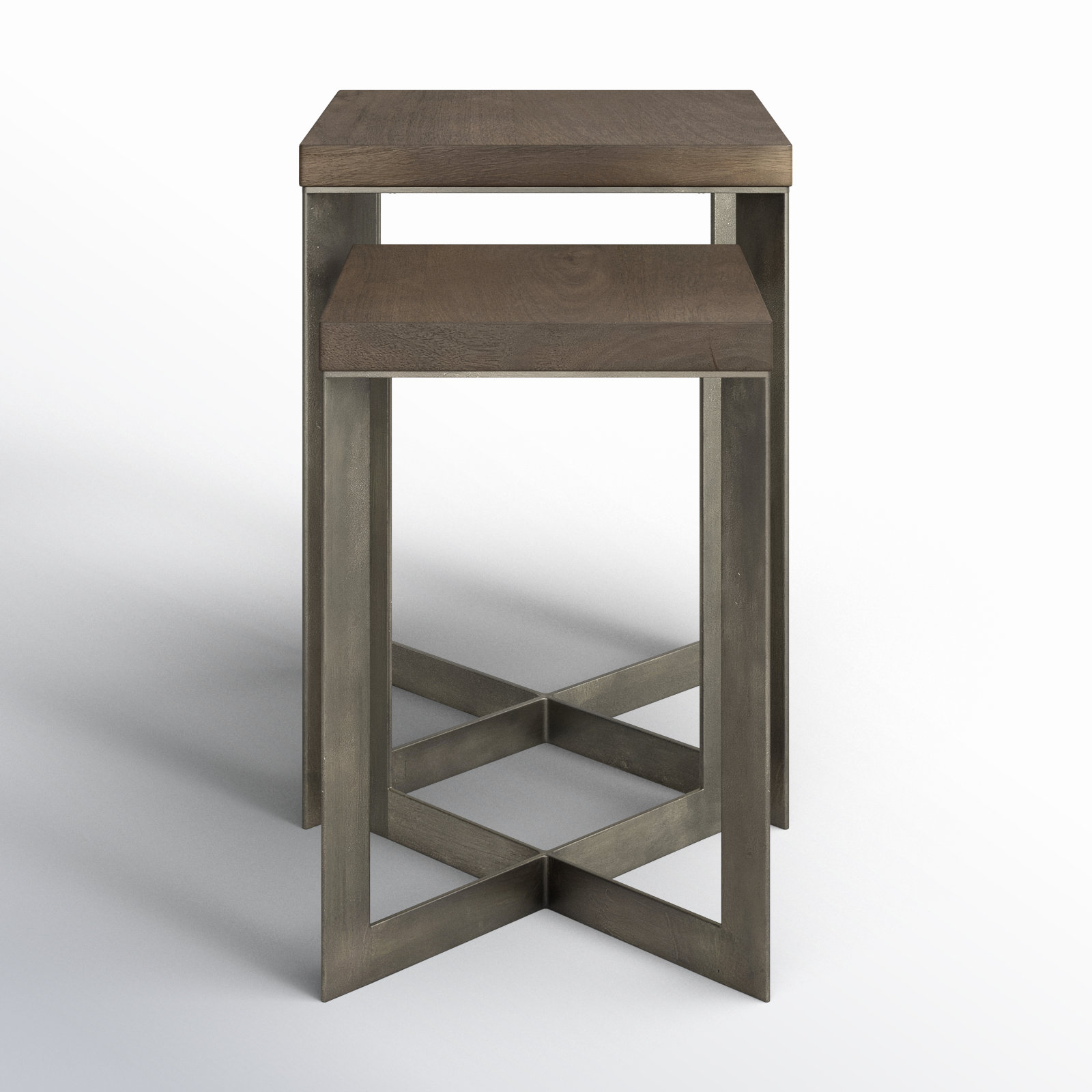 Tulane Solid Wood End Table, Nickel/Medium Brown
