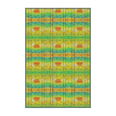 Tapis bleu/rose/jaune à motif