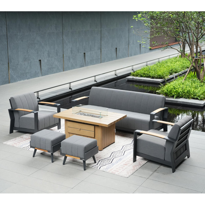 7 - Person Patio Conversation Set with Cushions, Teak