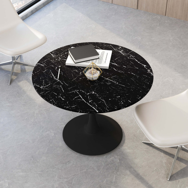 Table de salle à manger VEMSTKOJ, H 29,33 po x L 42 po x l 42 po, Marbre noir, Noir, noir, noir, noir