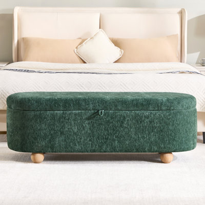 Banc ottoman de rangement ovale de 51,2 pouces avec pieds en bois