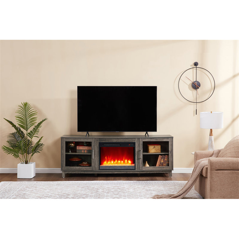 Console de meuble télé avec foyer et chauffage 70 po, Gris