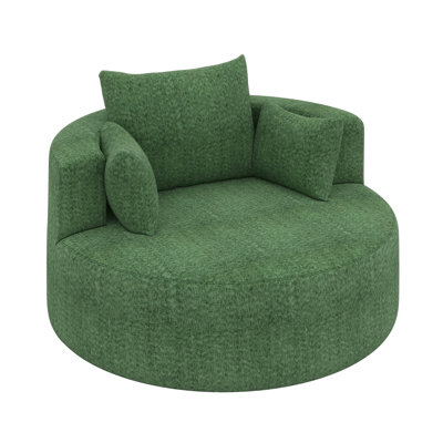 360° Swivel Barrel Chair, Modern Comfy Round Boucle Reading Accent Chair With Extra Wide & Deep Seat