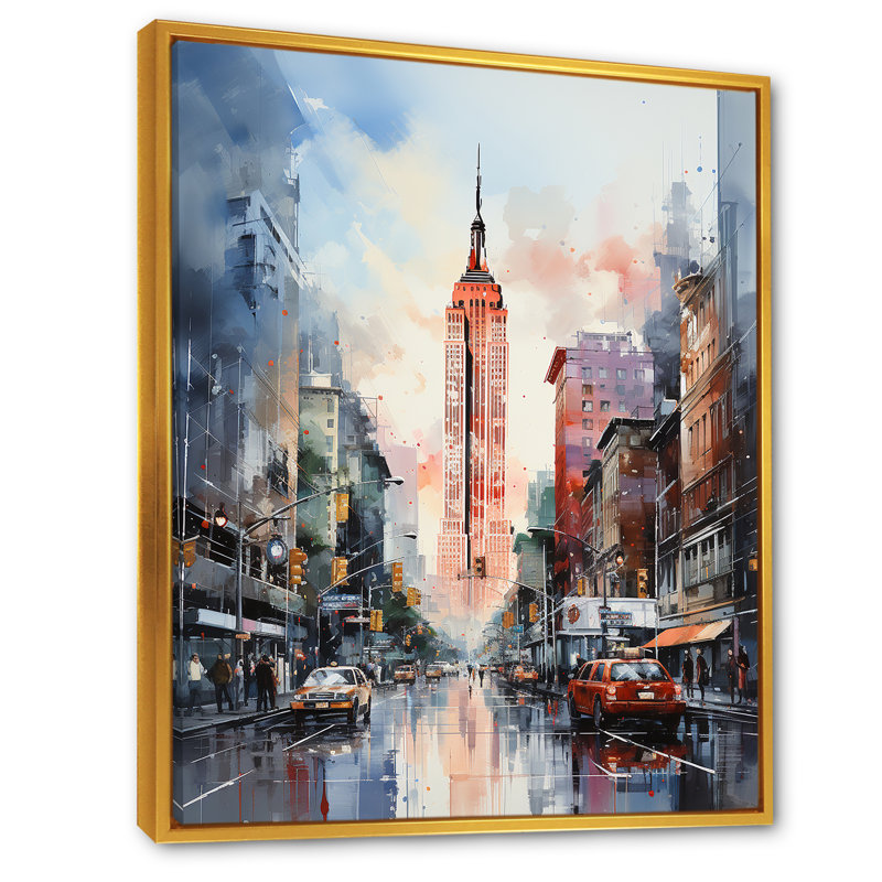 Modernisme urbain horizon III, Cadre flottant doré, H 40 po x l 30 po x P 1,5 po