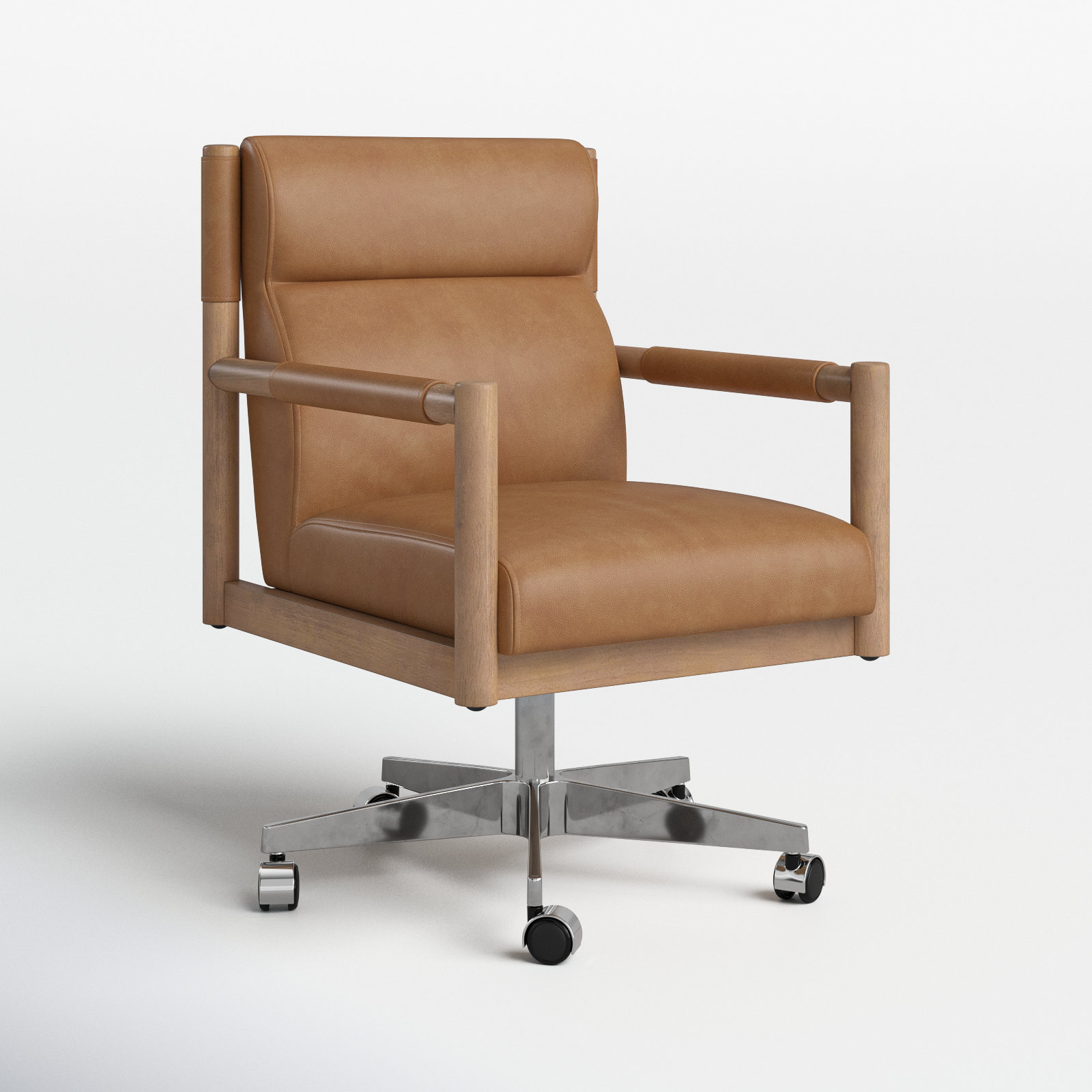 Finn Swivel Office Chair, Light Brown Genuine Leather