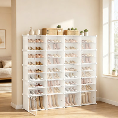Range-chaussures portatif réglable à 8 niveaux avec porte, armoire de rangement en plastique pour 64 paires de chaussures, empilable, amovible, autoportant, extensible pour le vestibule, blanc