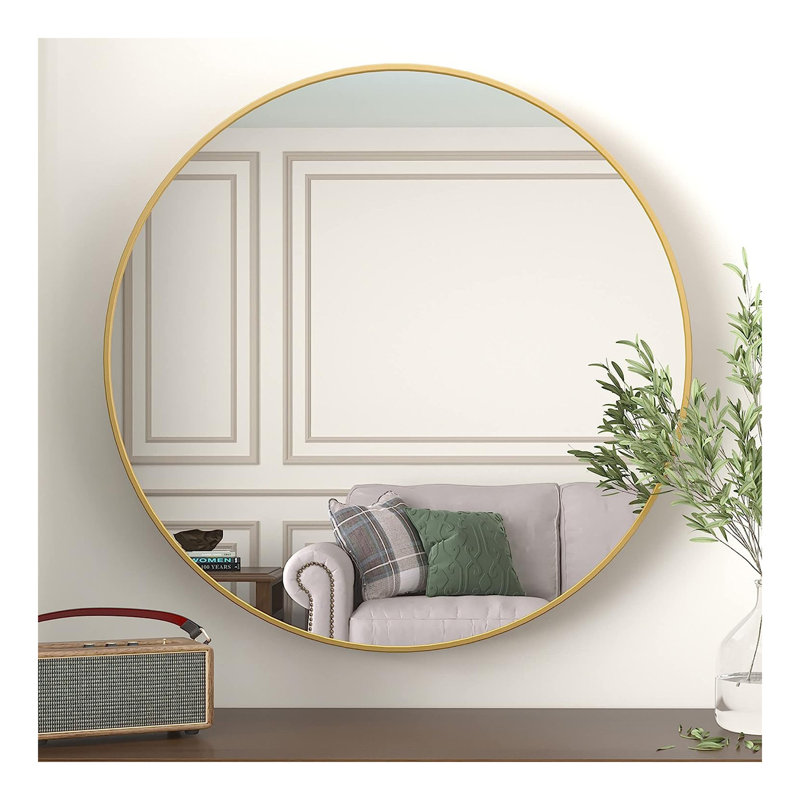 Miroir rond en aluminium pour hommes, Argent, 39 po x 39 po