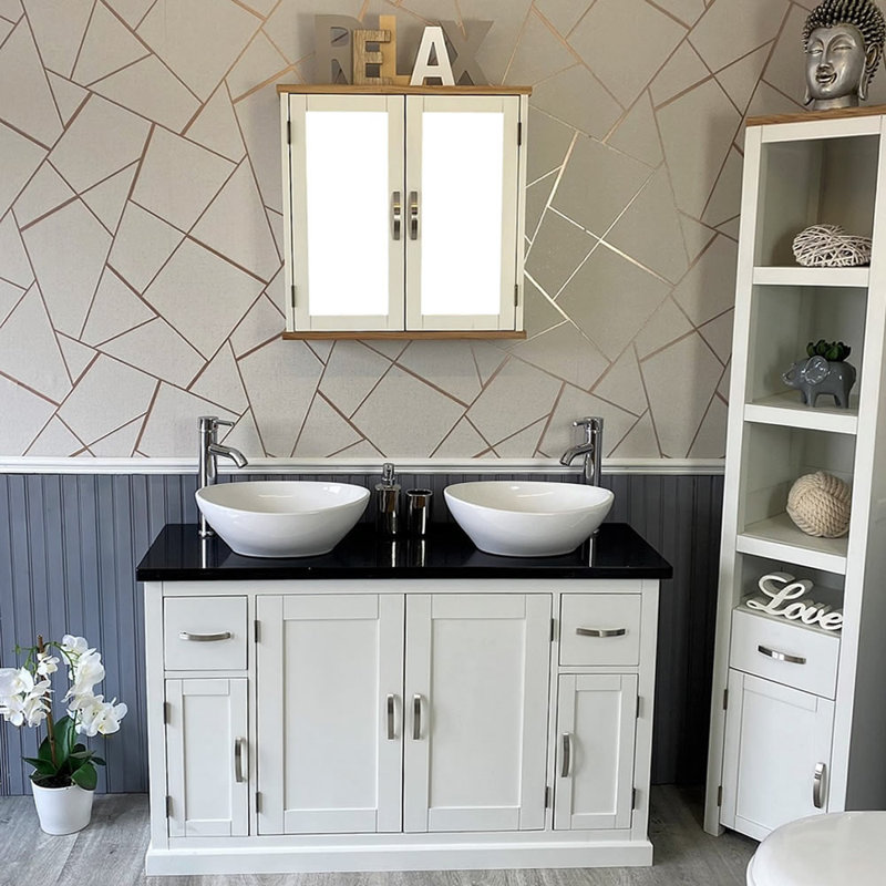Bussard 1230 mm Freestanding Double Vanity with Vessel Stone Basin, Black Quartz
