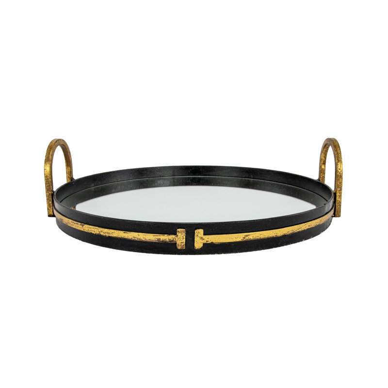 Tiffany Round Decorative Tray, Black/Gold