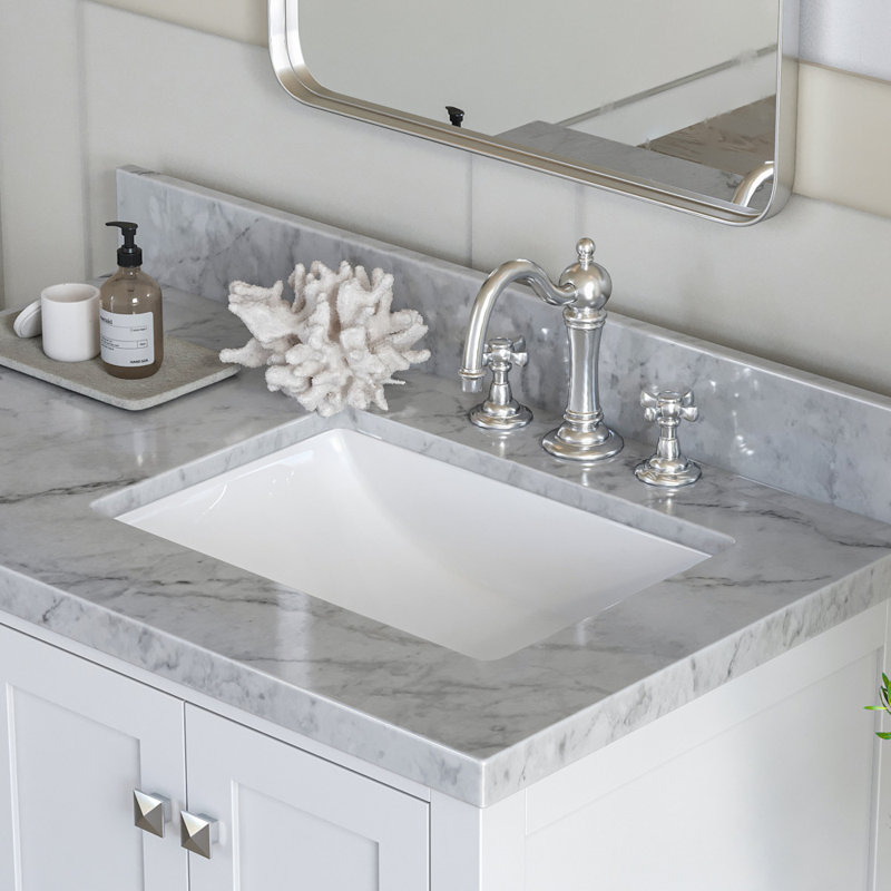 Cambridge 37'' W Single Vanity, White, Carrara Marble, Brushed Nickel