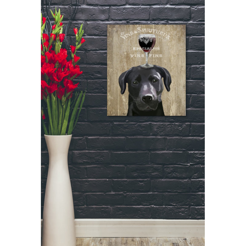 Chien au vin, Labrador noir - impression sur toile tendue, H 24 po x l 20 po x P 0,75 po