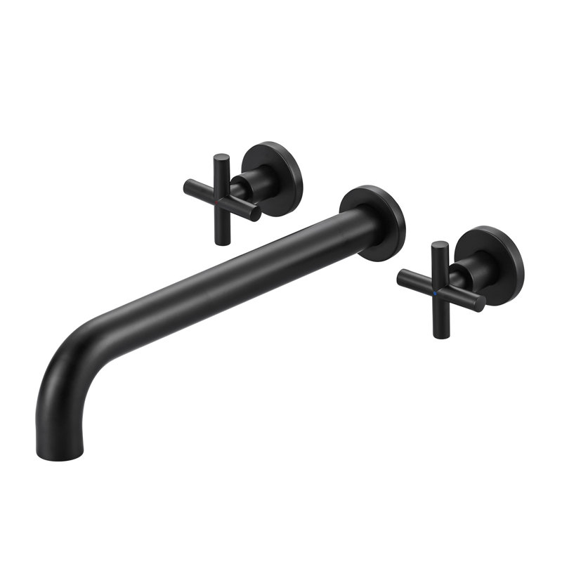 2-Handle Wall Mounted Cross Handle Antique Bathtub Roman Tub Faucet, Matte Black