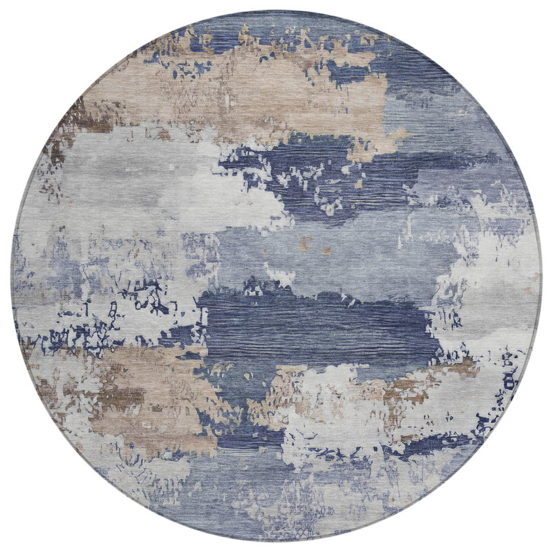 Machine Washable Indoor/Outdoor Kesler ACN2372 Abstract Rug, Round 8'