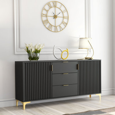 140cm Loft Retro Sideboard - Cabinet With Milled Fronts & Tv Unit Cupboard