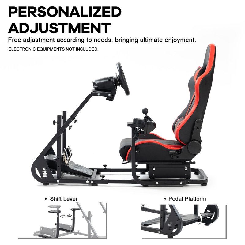 Anman Racing Simulator Cockpit Stand with red Racing Chair fit Logitech G29 G920 G923 Thrustmaster, Red