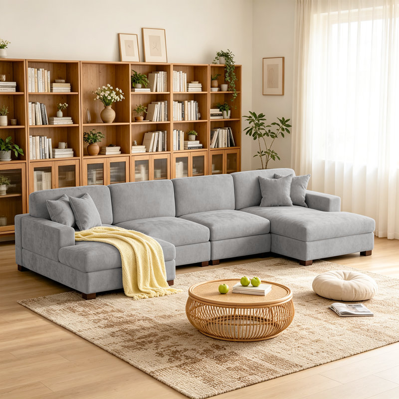 Canapé modulaire 4 pièces en chenille 4 pièces, H 33,4 po x l 151,7 po x P 62 po, Gris chenille