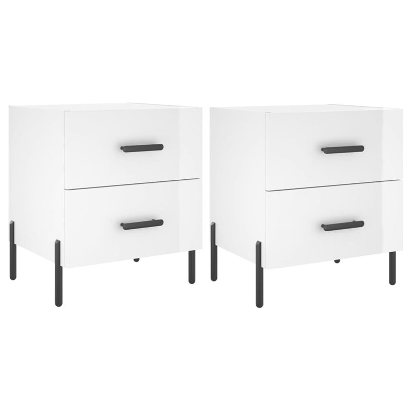 40cm W Iron Bedside Table, Gloss White, Set of 2
