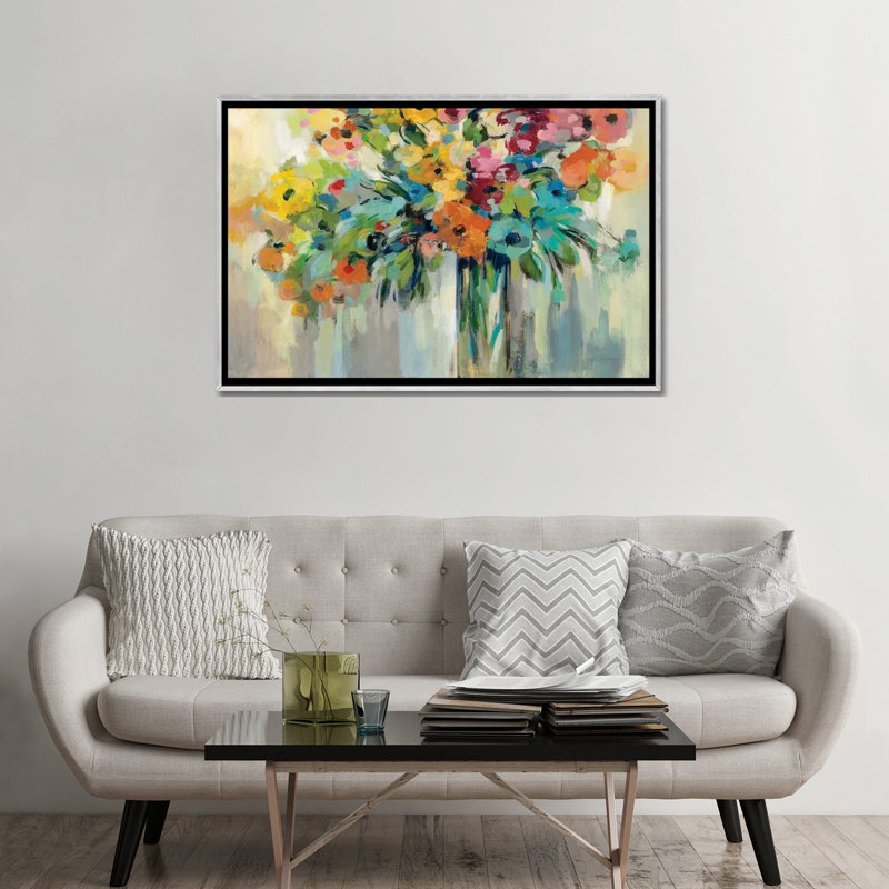 Nuage de fleurs par Silvia Vassileva - impression, H 32 po x l 48 po x P 1,5 po, Toile argentée avec cadre flottant