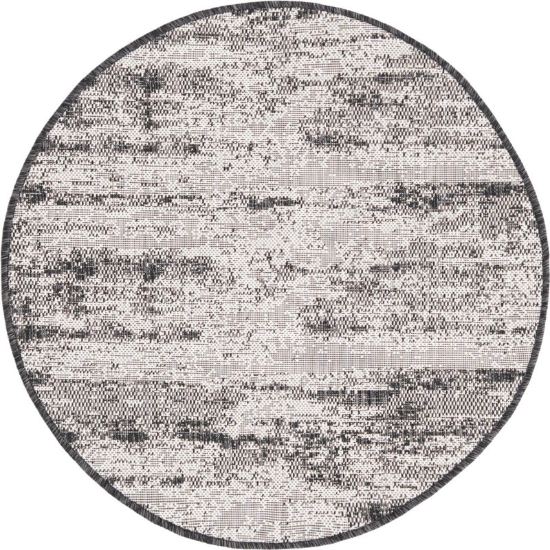 Tapis d'extérieur moderne gris anthracite Noushin, Rond 3 pi