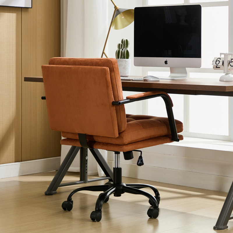 Upholstered Suede Swivel Task Chair With Padded Arms, Brown