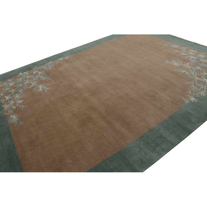 Rug & Kilim’S Chinese Art Deco Rug In Brown And Teal, With Floral Patterns, Rectangle 12' x 18'