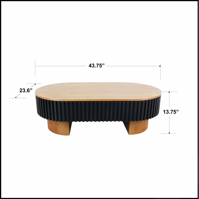 Table basse ovale de 111 cm avec rangement dissimulé, design moderne et minimaliste cannelé pour le salon, pièce maîtresse élégante