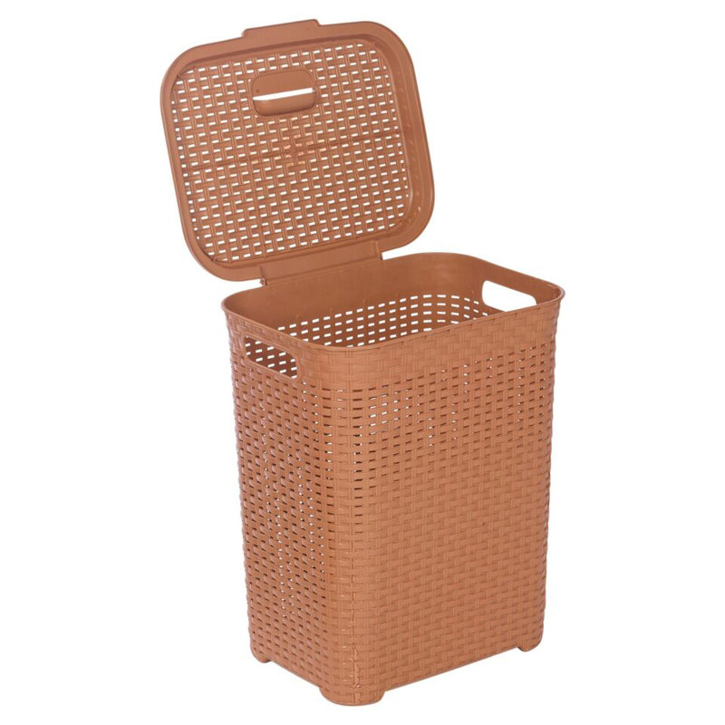 Plastic Rattan Dirty Laundry Clothes Washing Bin Basket Storage Organiser, Beige, 47.50