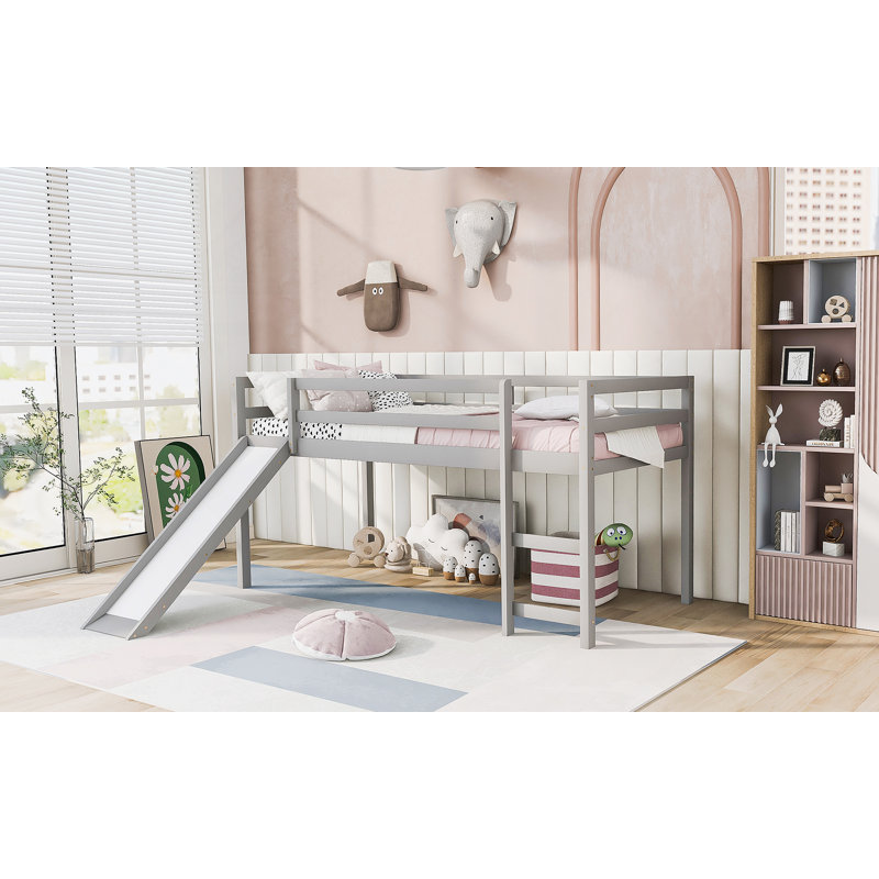 Loft Bed With Slide, Multifunctional Design, Twin (Gray)(OLD SKU: WF292715AAE), Gray