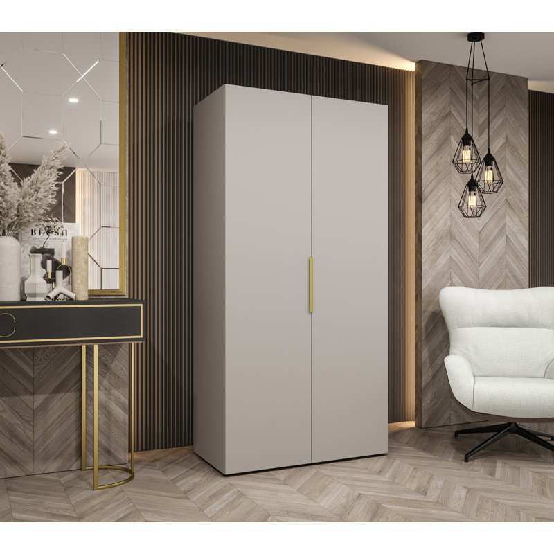 Manufactured Wood Wardrobe, Grey/Gold
