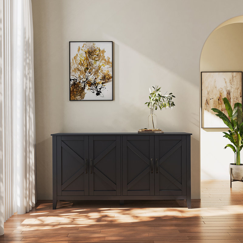 Armoire de rangement autoportante avec quatre tablettes ouvertes spacieuses, idéale pour organiser et embellir les maisons modernes et minimalistes