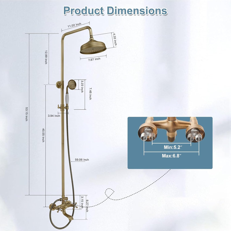 VIBRANTBATH Antique Bronze  7.8 Waterfall Dual Head Shower Faucet Bar System with 2-way Diverter ( Ceramic Disc Valve Included )