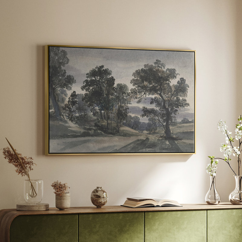 Paysage rétro - CD XXVII, H 25 po x l 37 po x P 1,5 po, Toile avec cadre flottant or