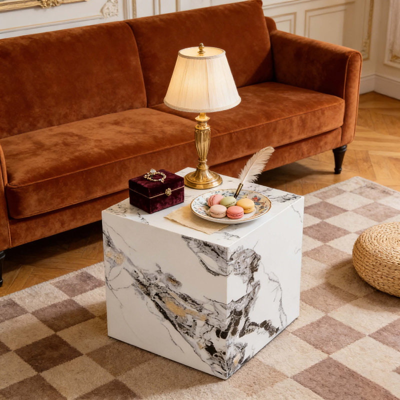 Table basse moderne et moderne avec panneau de fibres à densité moyenne blanc + 15,75 pouces