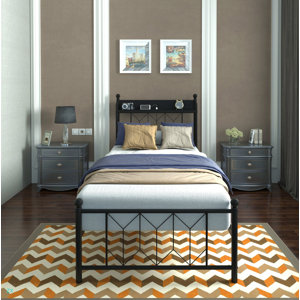 Ebern Designs Twin Bed Frames, Headboard And Charging Station & LED ...