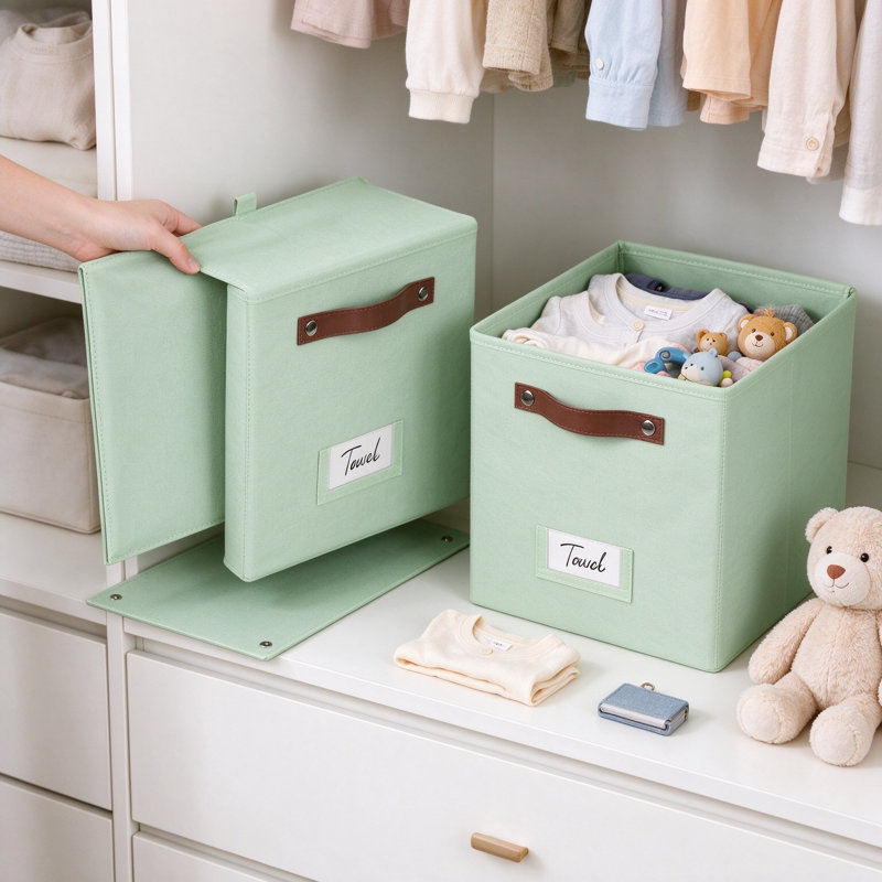 Bacs de rangement avec étiquettes, ensemble de rangement en tissu pliable avec poignées en polyuréthane pour tablettes, placards, chambres à coucher et bureaux, conception pliable peu encombrante