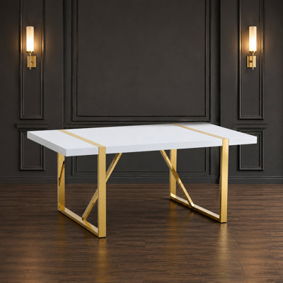 Table de salle à manger rectangulaire en panneau de fibres à densité moyenne avec plateau de table très épais et robuste, pieds en métal durables, table multifonctionnelle