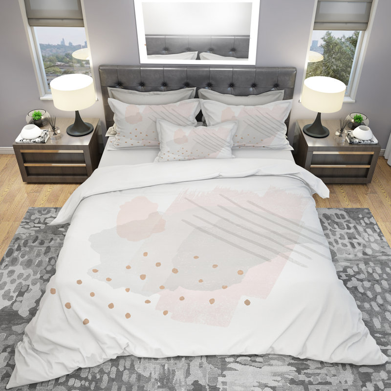 Ensemble de housse de couette minimal rosé i aquarelle, Housse de couette très grand + 2 taies décoratives