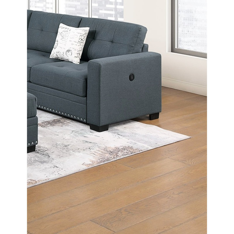 Canapé modulaire contemporain gris foncé de 4 pièces avec dossier, accoudoirs carrés et transitionnels pour le salon, coussins rembourrés inclus, adaptable à tout espace
