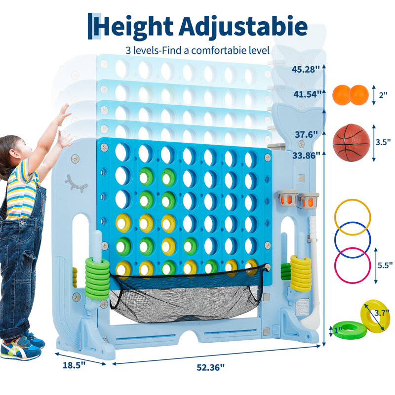Ensemble de jeu géant 4-to-score - Jumbo 4-in-a-Row avec dégagement rapide et poche en filet, hauteur réglable, jeu intérieur et extérieur
