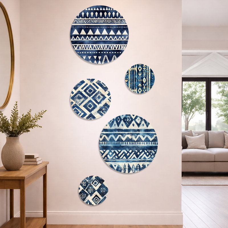Motif tribal indigo - ensemble de 5 décorations murales abstraites en métal Boho